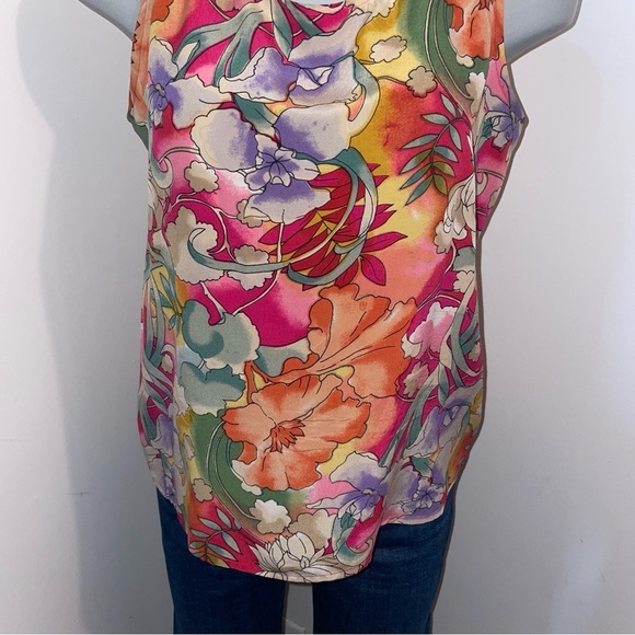 Tess vintage tank top scoop neck silk purple pink orange floral large - Picture 4 of 5